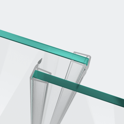 3D model of two sliding-door seals with a short deflector for a parallel 180° glass-to-glass situation