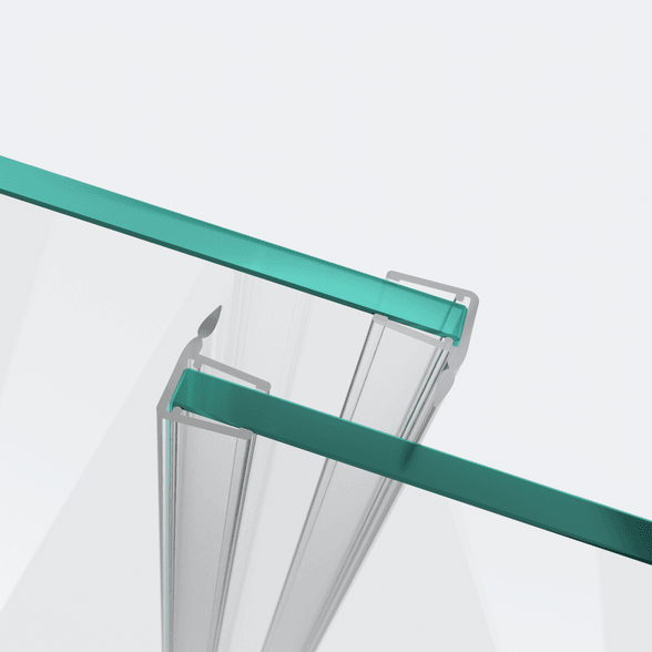 3D-Modell zweier Schiebetürdichtungen mit kurzem Abweiser für eine parallele 180°-Glas-an-Glas-Situation