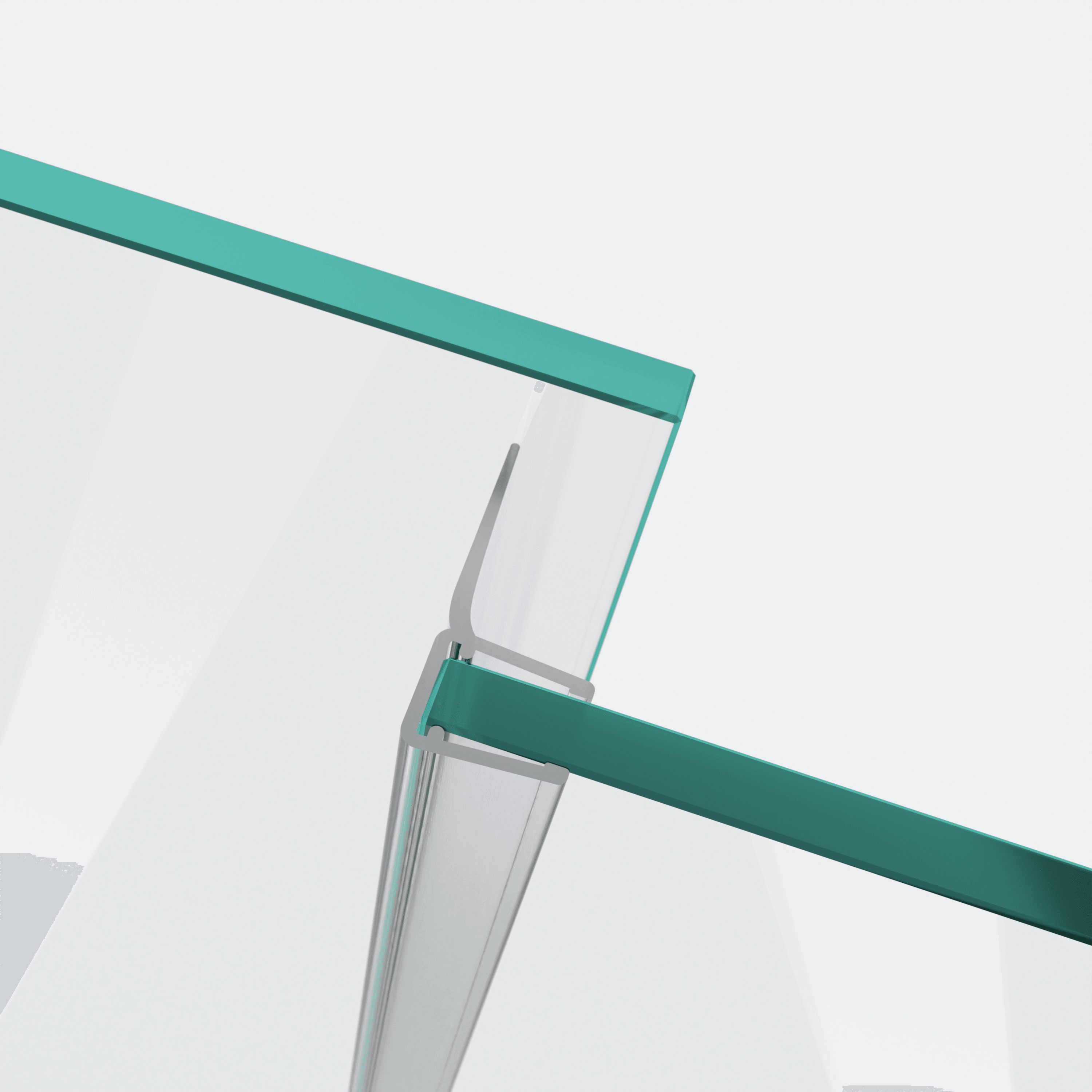 3D model of a sliding-door seal with a long deflector for a parallel 180° glass-to-glass situation in the foreground