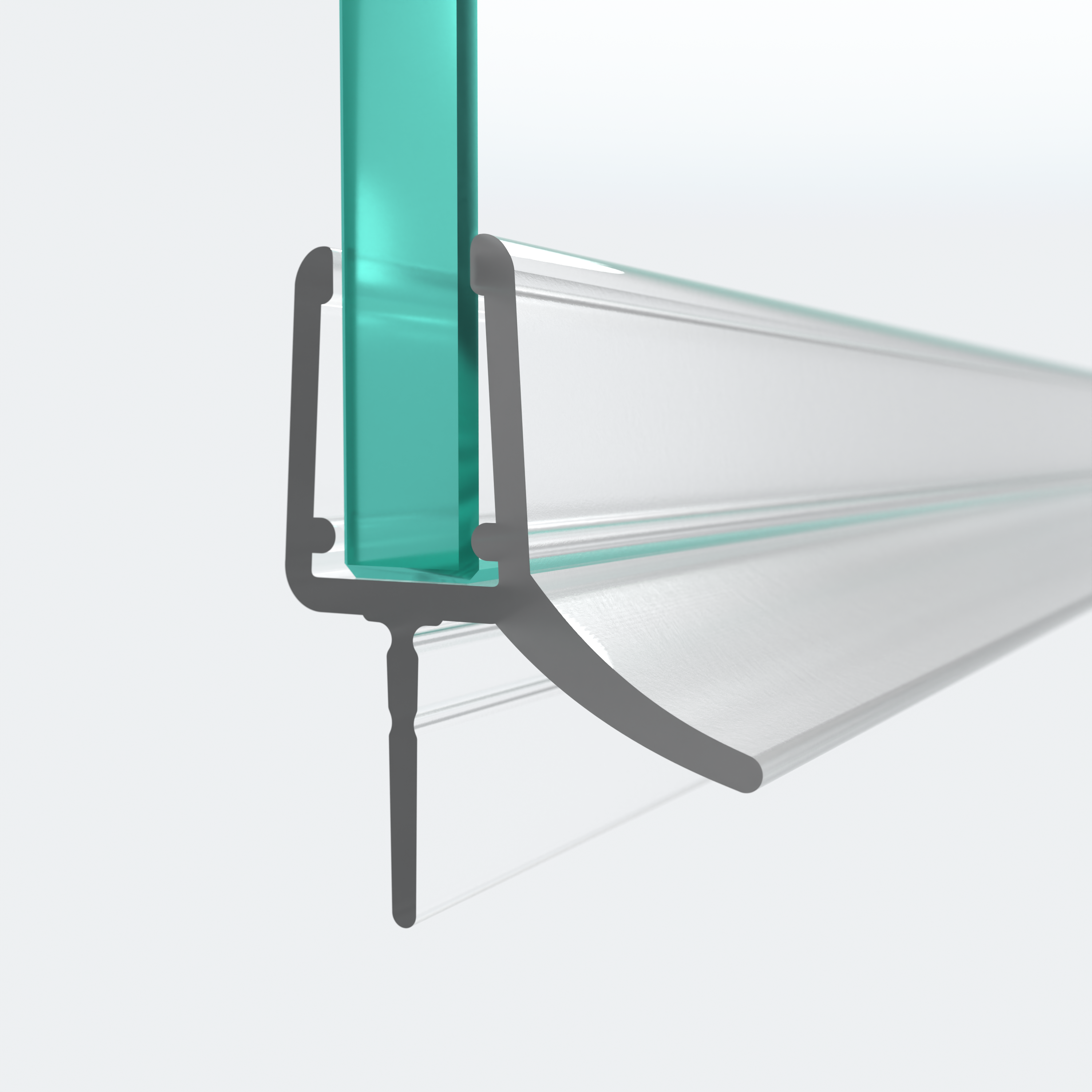 3D-Modell einer Schleiflippendichtung für 6-8mm Glasstärke in einer 180°-Situation