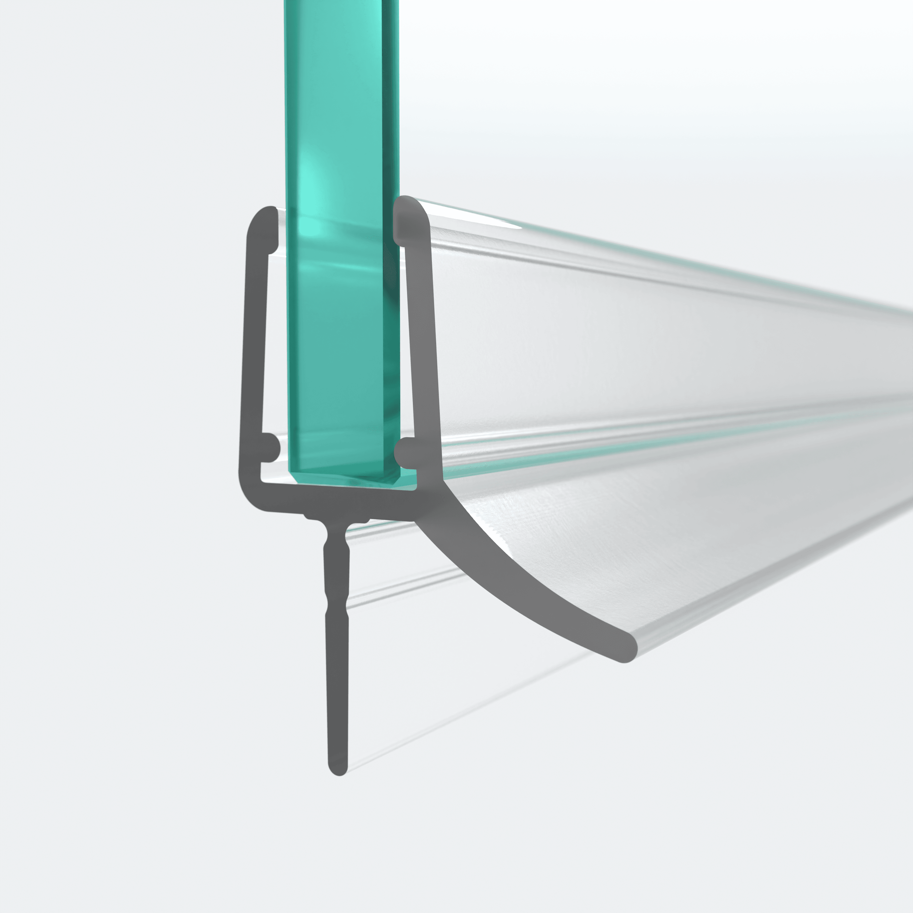 3D-Modell einer Schleiflippendichtung für 6-8mm Glasstärke in einer 180°-Situation