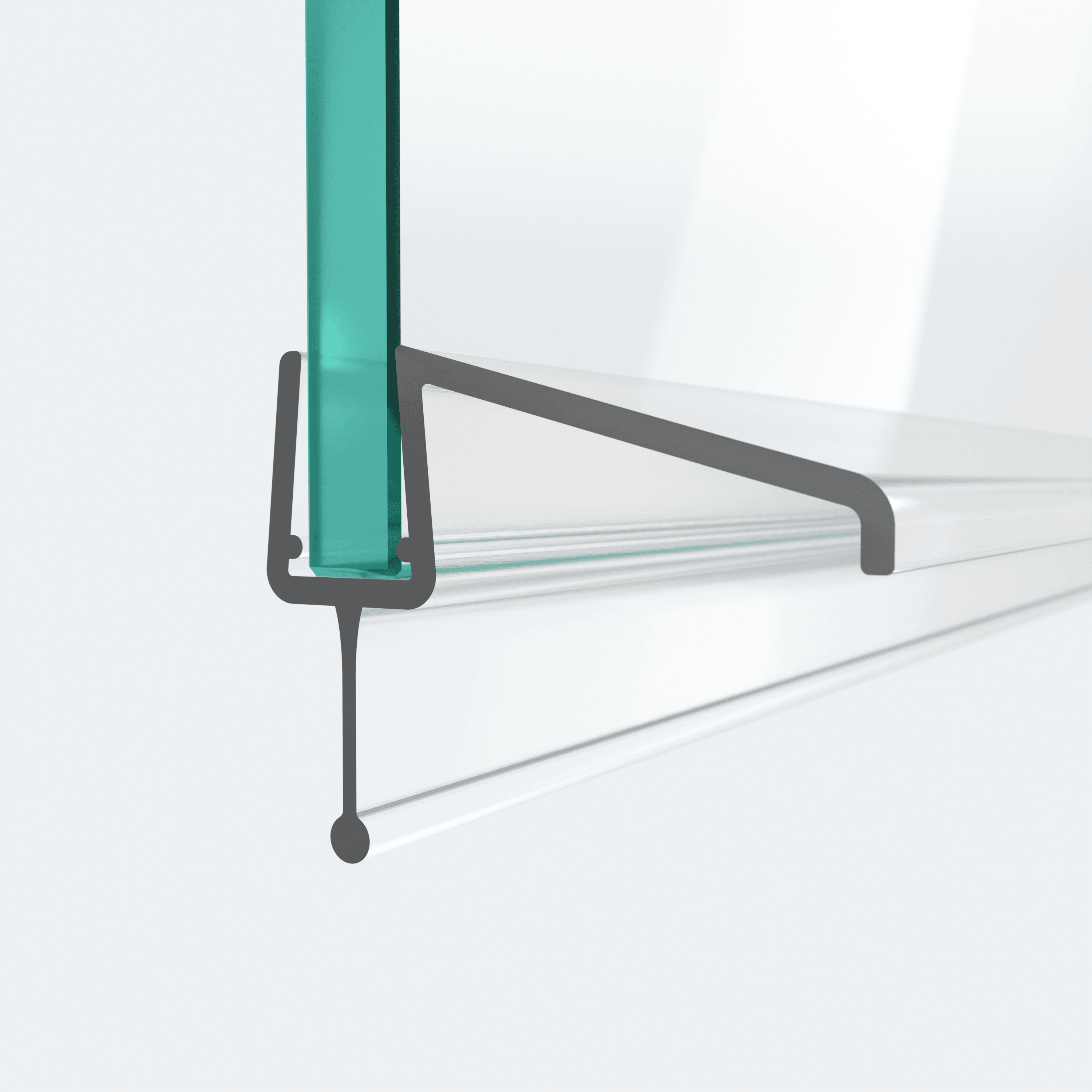 3D-Modell einer Schleiflippendichtung mit langem Wasserabweiser für eine 180°-Situation
