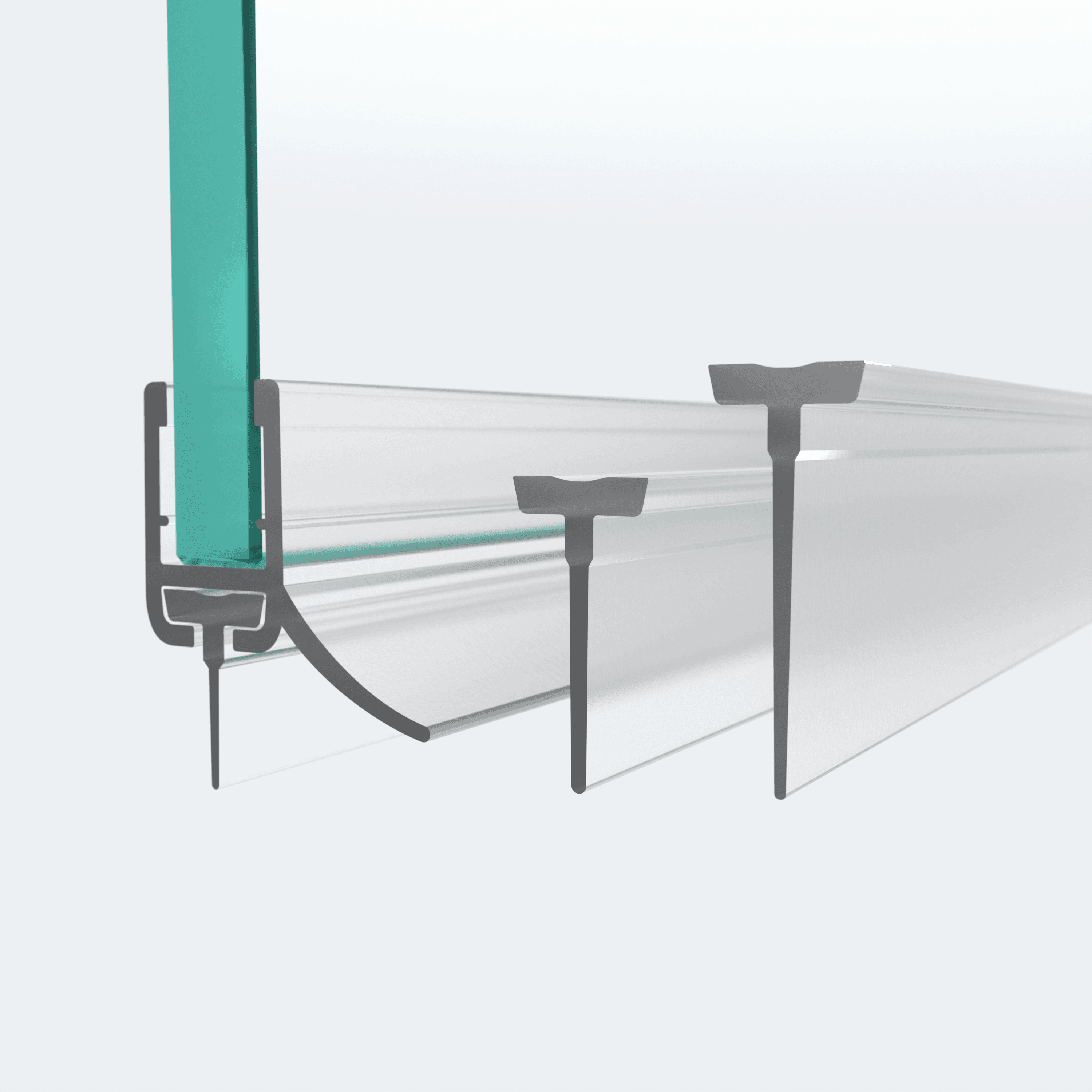 3D-Modell eines Profisets Schleiflippendichtung mit 3 wechselbaren Einschubdichtungen in einer 180°-Situation