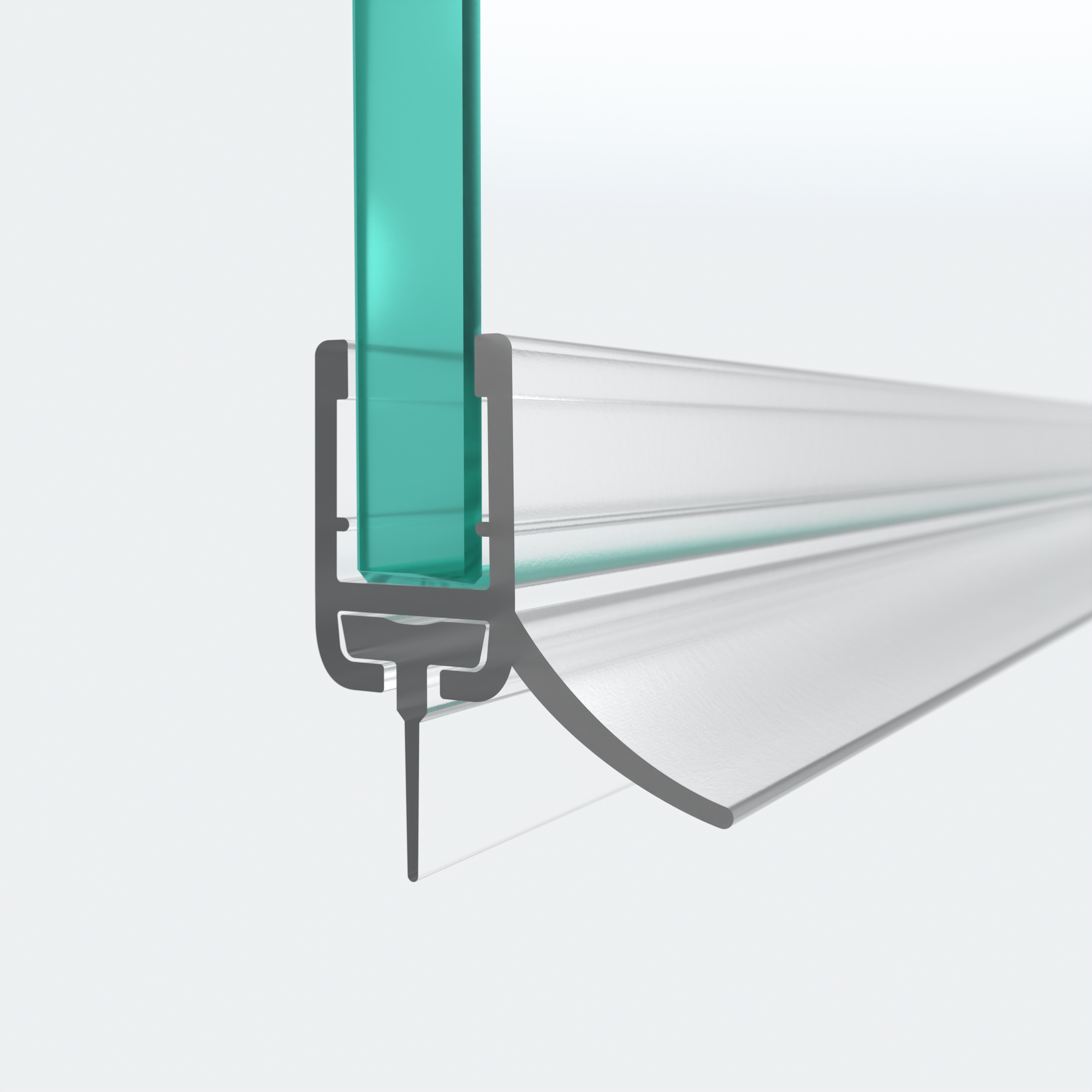 3D-Modell einer Schleiflippendichtung mit wechselbarer Duschlippe für 6mm Glasstärke mit 10,5mm Höhe für eine 180°-Situation