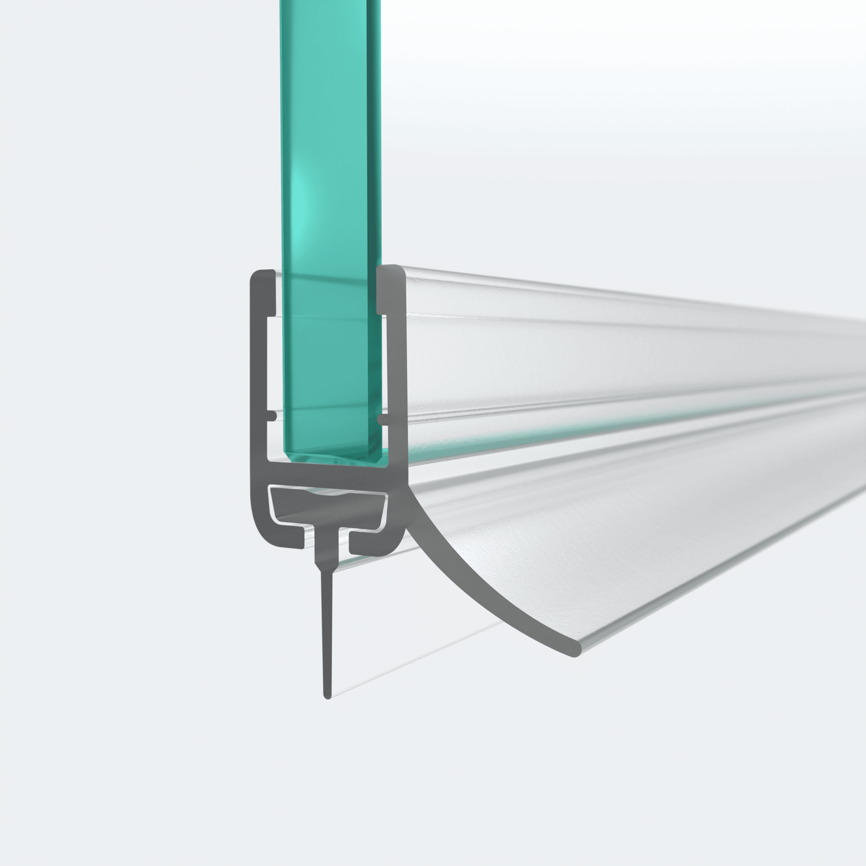 3D model of a sweep seal with a replaceable shower lip for 6mm glass thickness, 10.5mm high, for a 180° situation