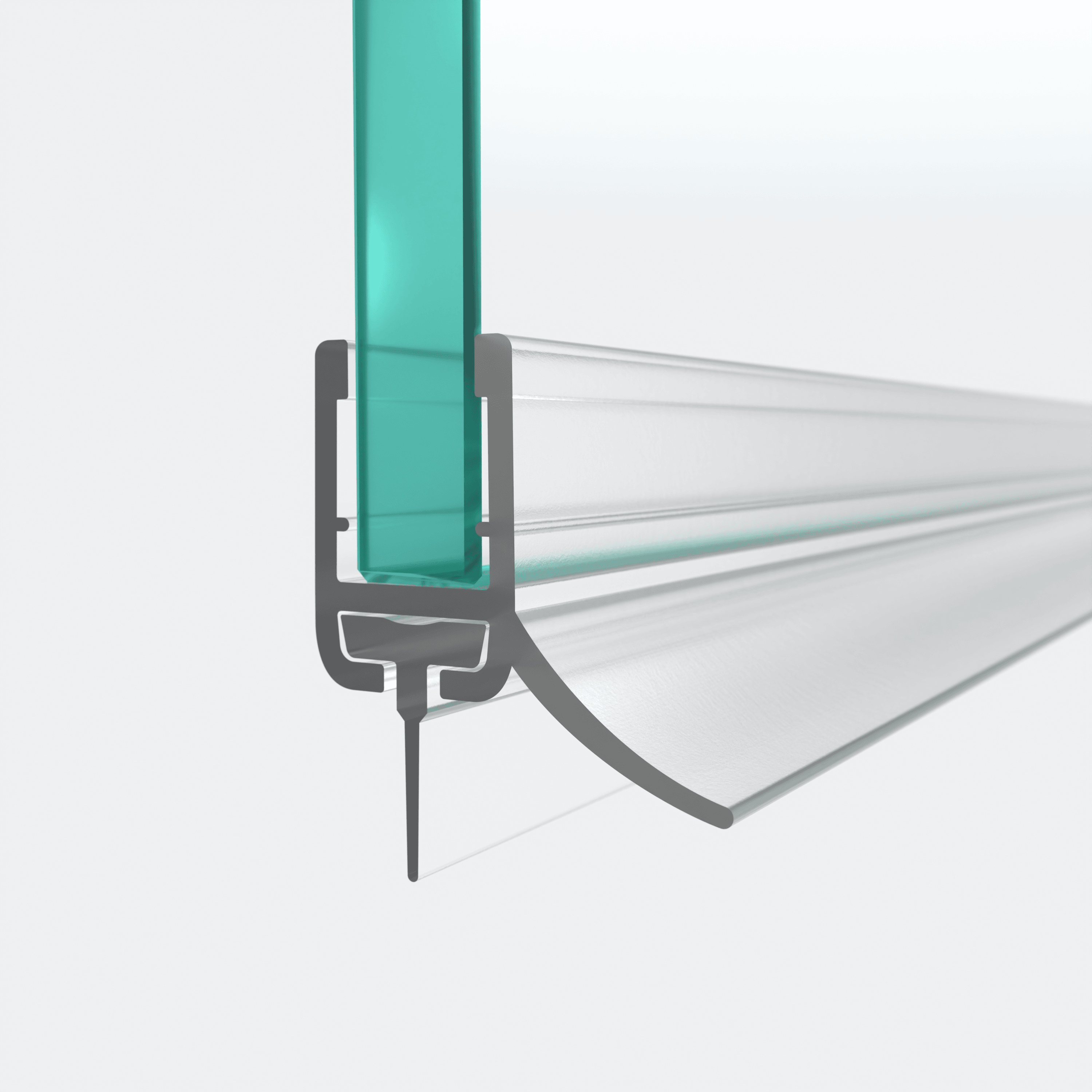 3D-Modell einer Schleiflippendichtung mit wechselbarer Duschlippe für 6mm Glasstärke mit 10,5mm Höhe für eine 180°-Situation
