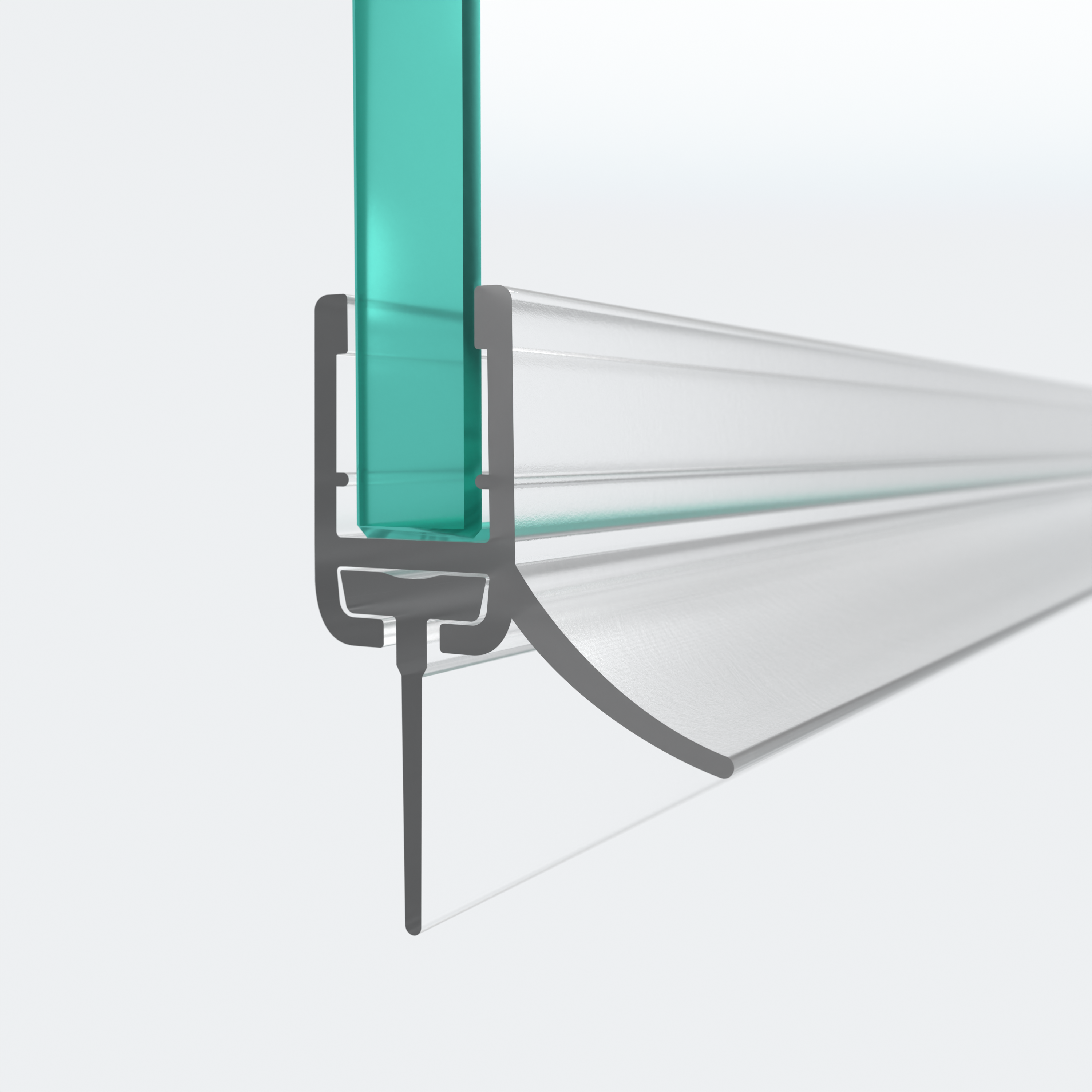 3D model of a sweep seal with a replaceable shower lip for 6mm glass thickness, 14.5mm high, for a 180° situation