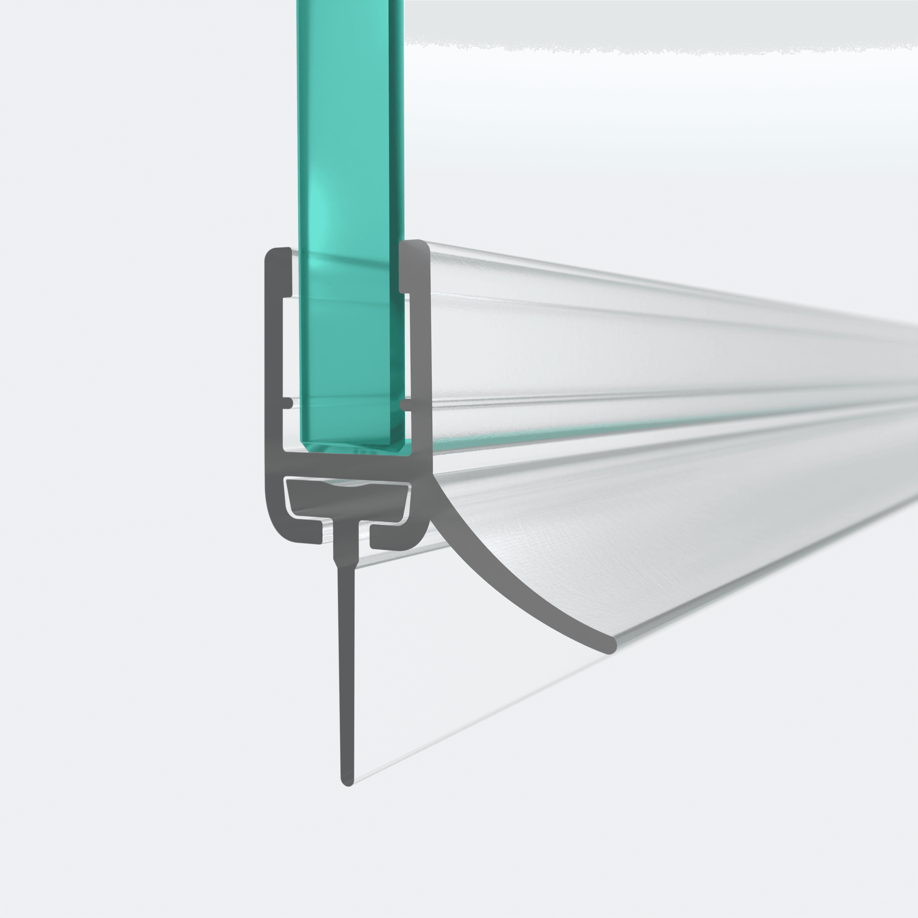 3D model of a sweep seal with a replaceable shower lip for 6mm glass thickness, 14.5mm high, for a 180° situation