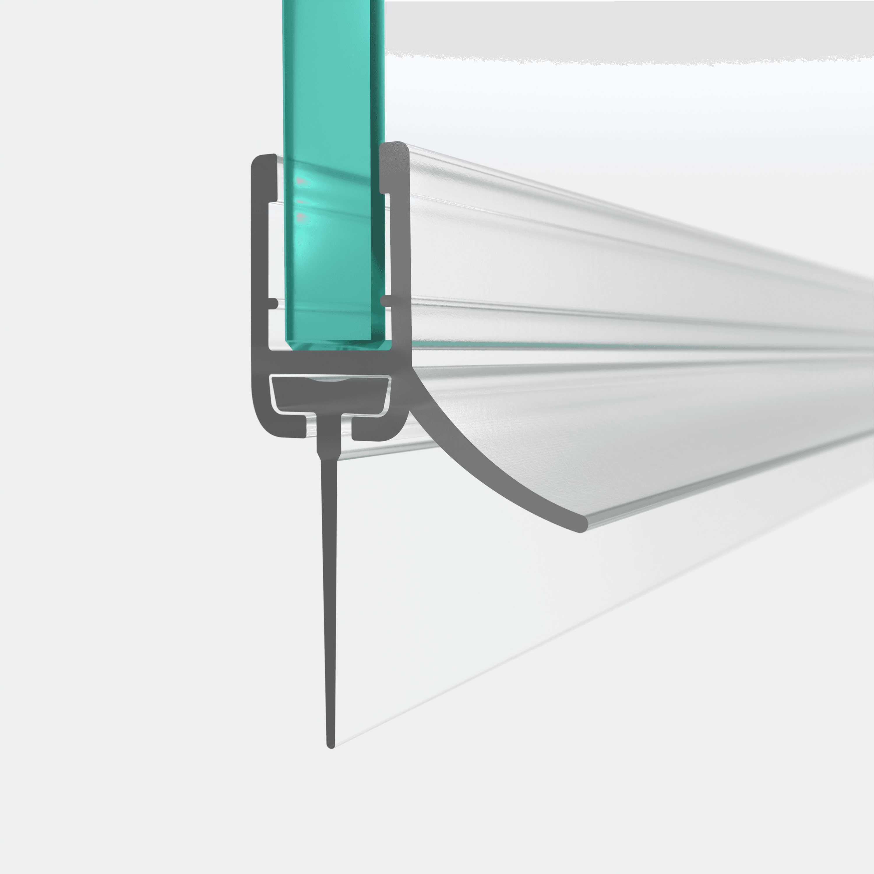 3D model of a sweep seal with a replaceable shower lip for 6mm glass thickness, 18.5mm high, for a 180° situation
