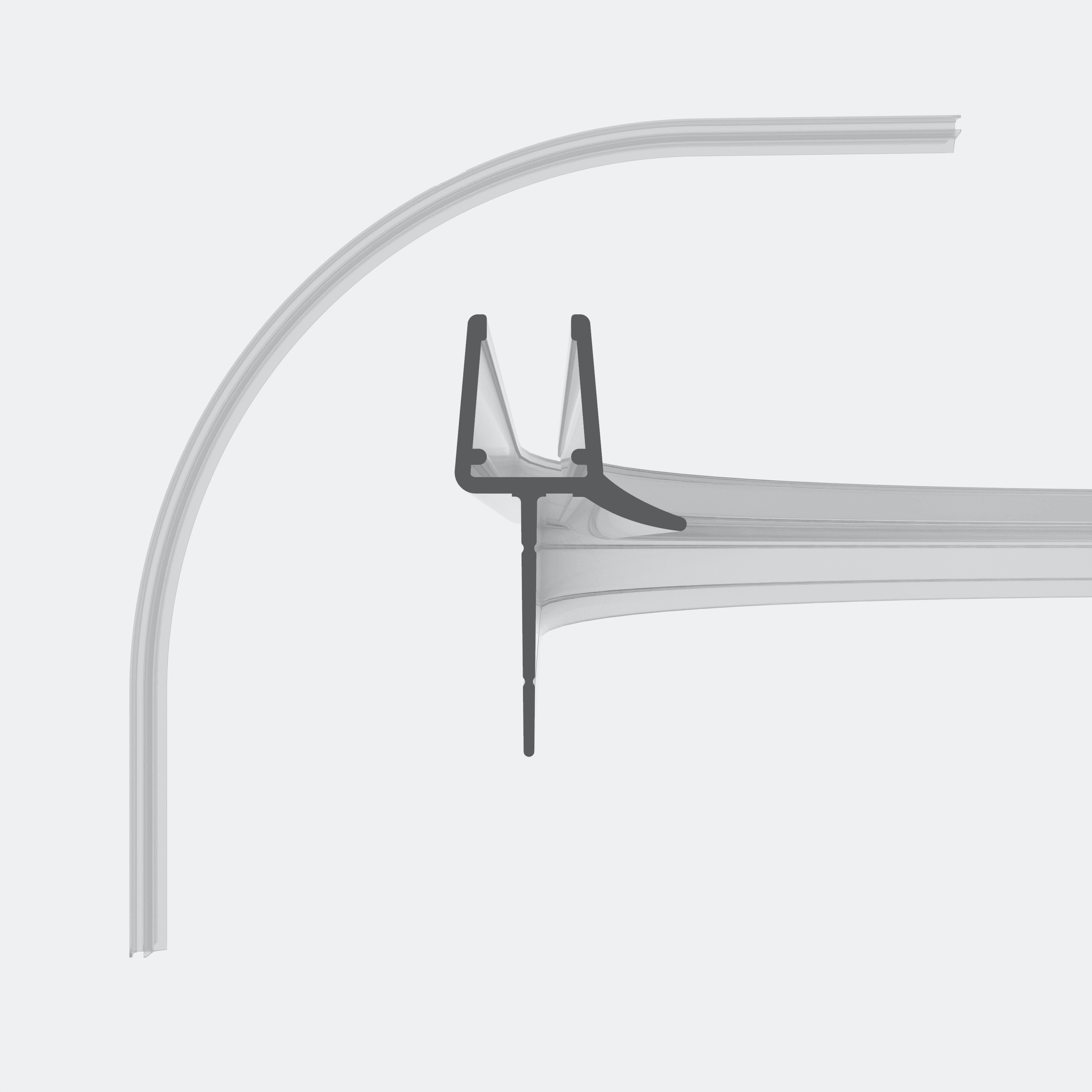 3D-Modell einer gerundeten Schleiflippendichtung mit kürzbarer Duschlippe
