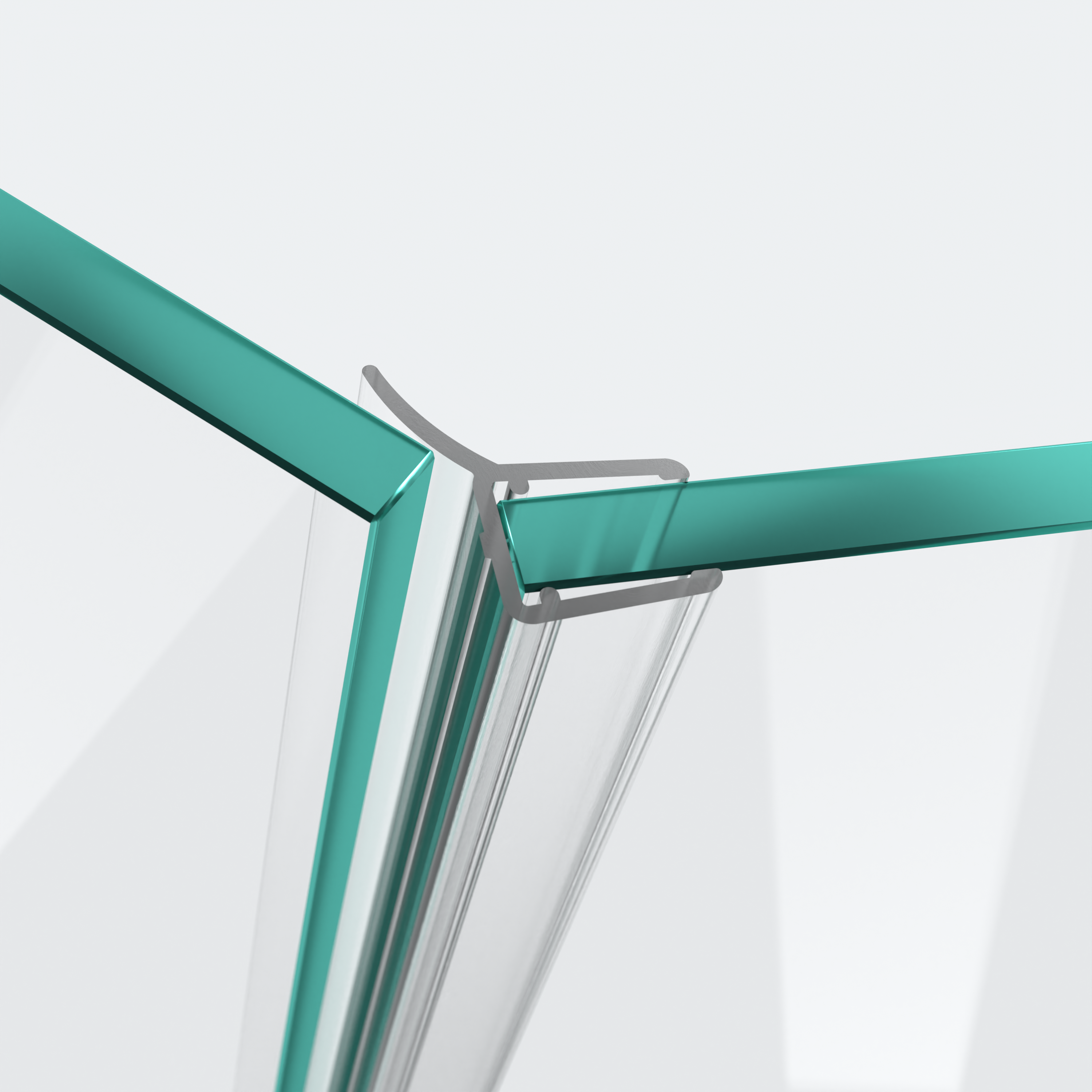 3D model of a wall seal for a 135° glass-to-glass situation