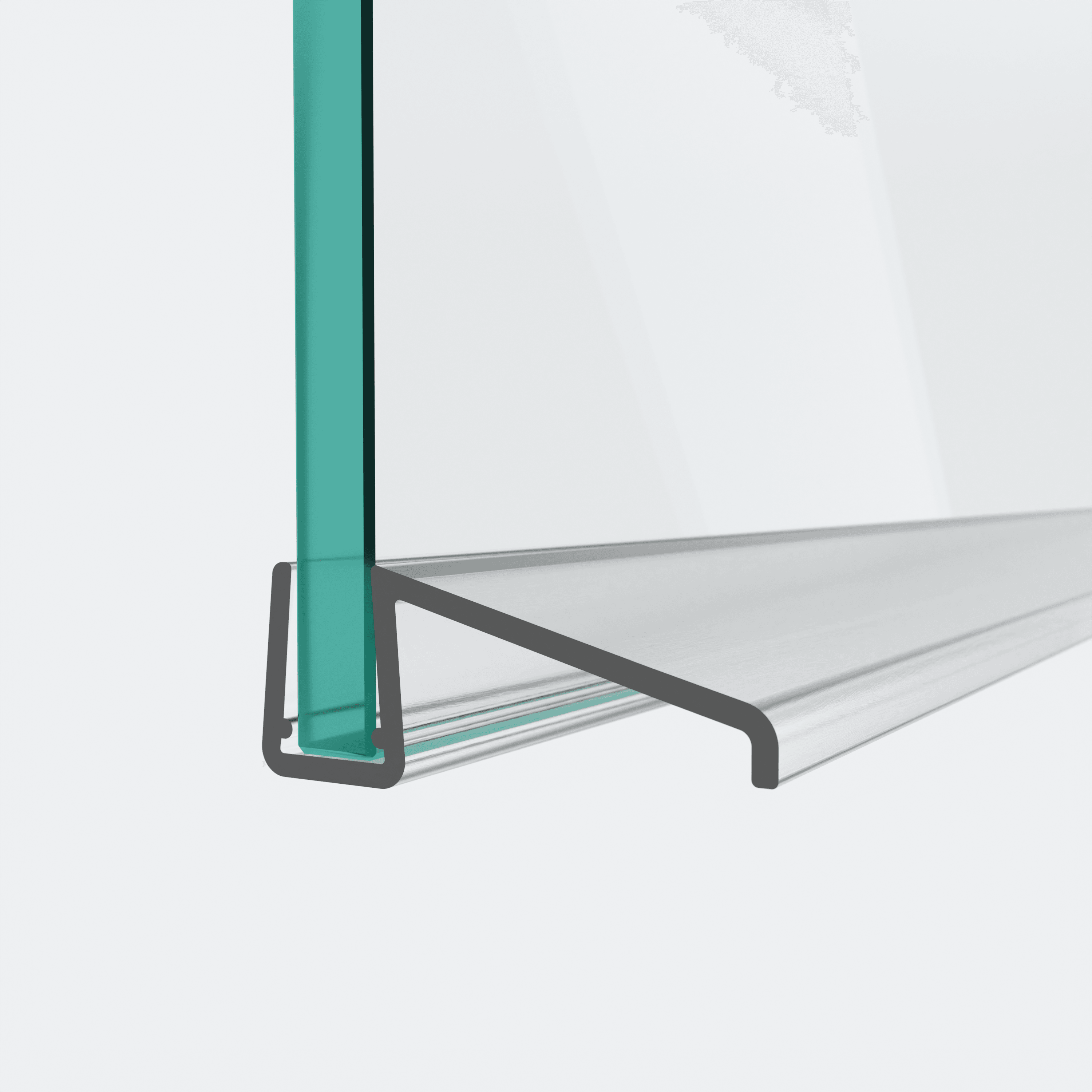 3D model of a horizontal sliding-door seal with a long water deflector for a parallel 180° situation