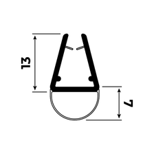 Technische Zeichnung einer Schleiflippendichtung mit Hohlkammer für kleines Spaltmaß für 4-5mm Glasstärke