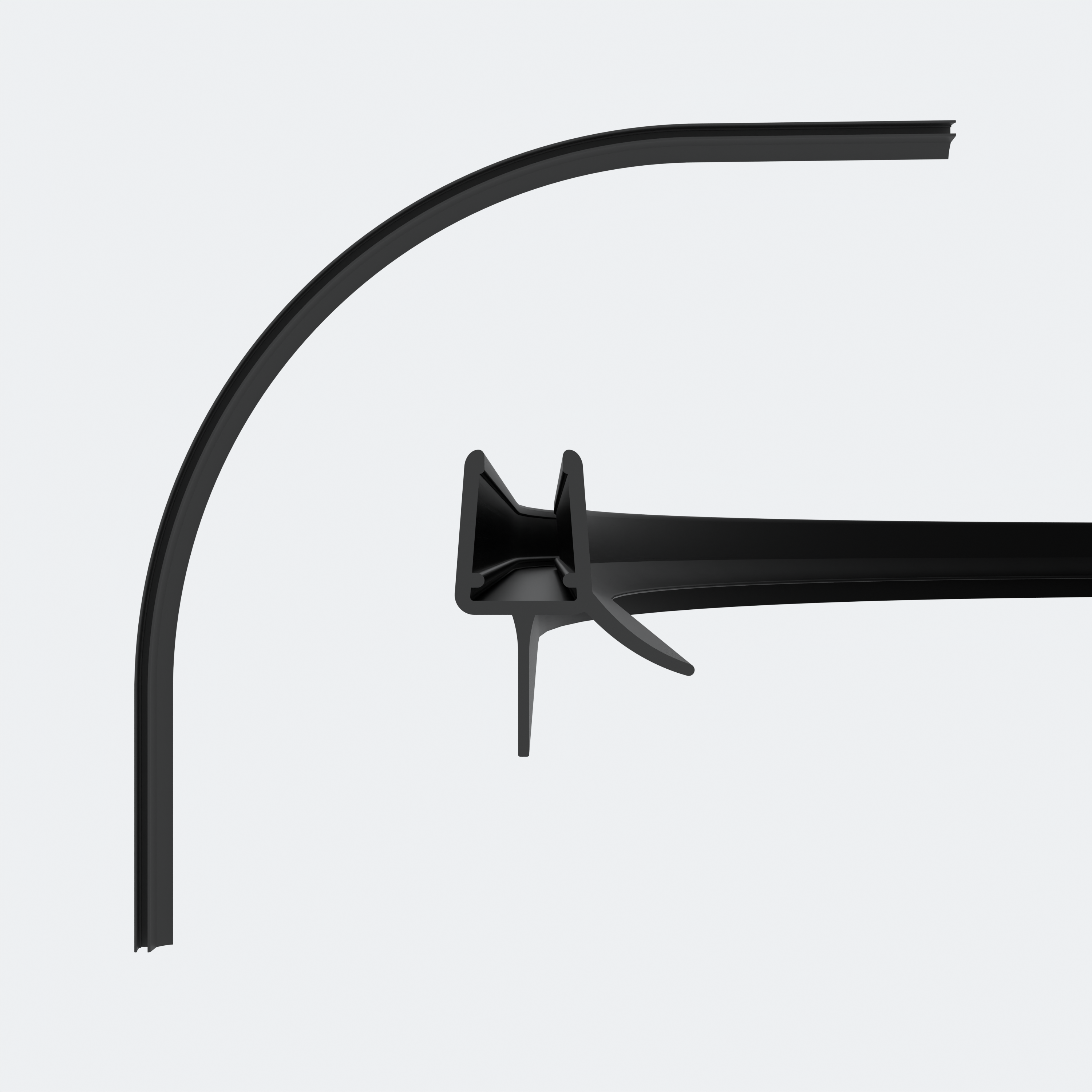 3D model of a rounded sweep seal in black for 6-8mm glass thickness