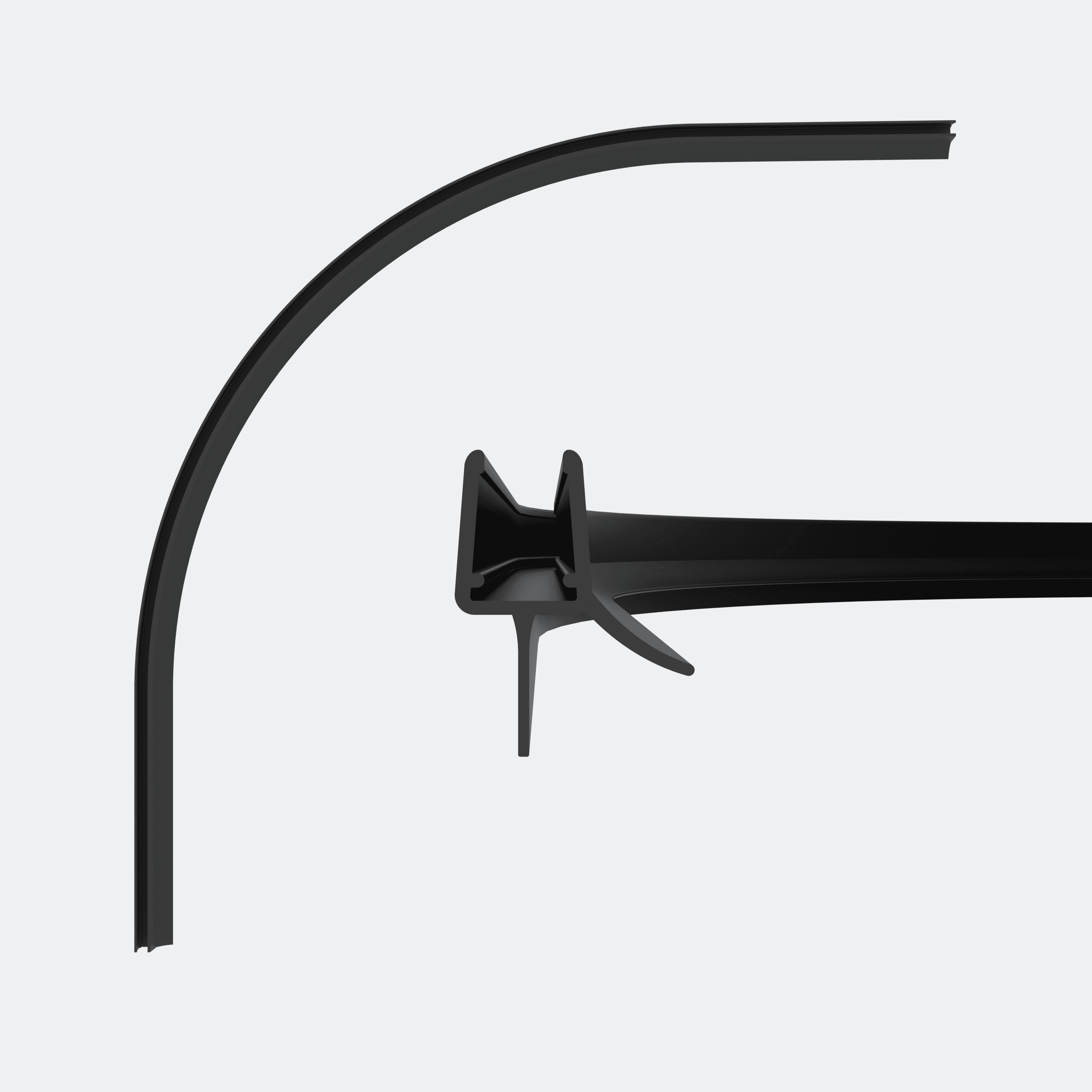3D model of a rounded sweep seal in black for 6-8mm glass thickness